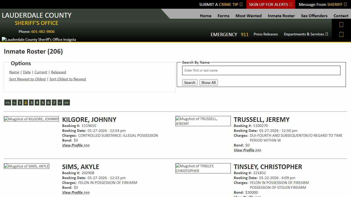 Inmate Roster - Page 2 Current Inmates Booking Date Descending - Lauderdale County Sheriff
