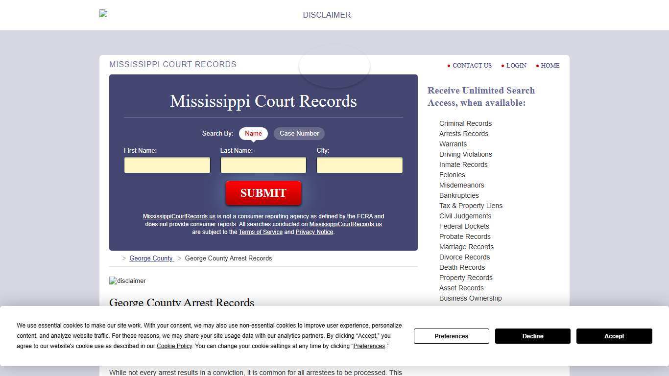 George County Arrest Records MississippiCourtRecords.us